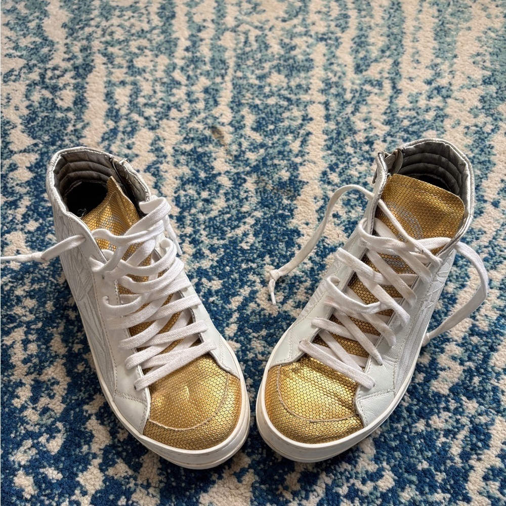 P448 Gold and White High-Top Sneakers